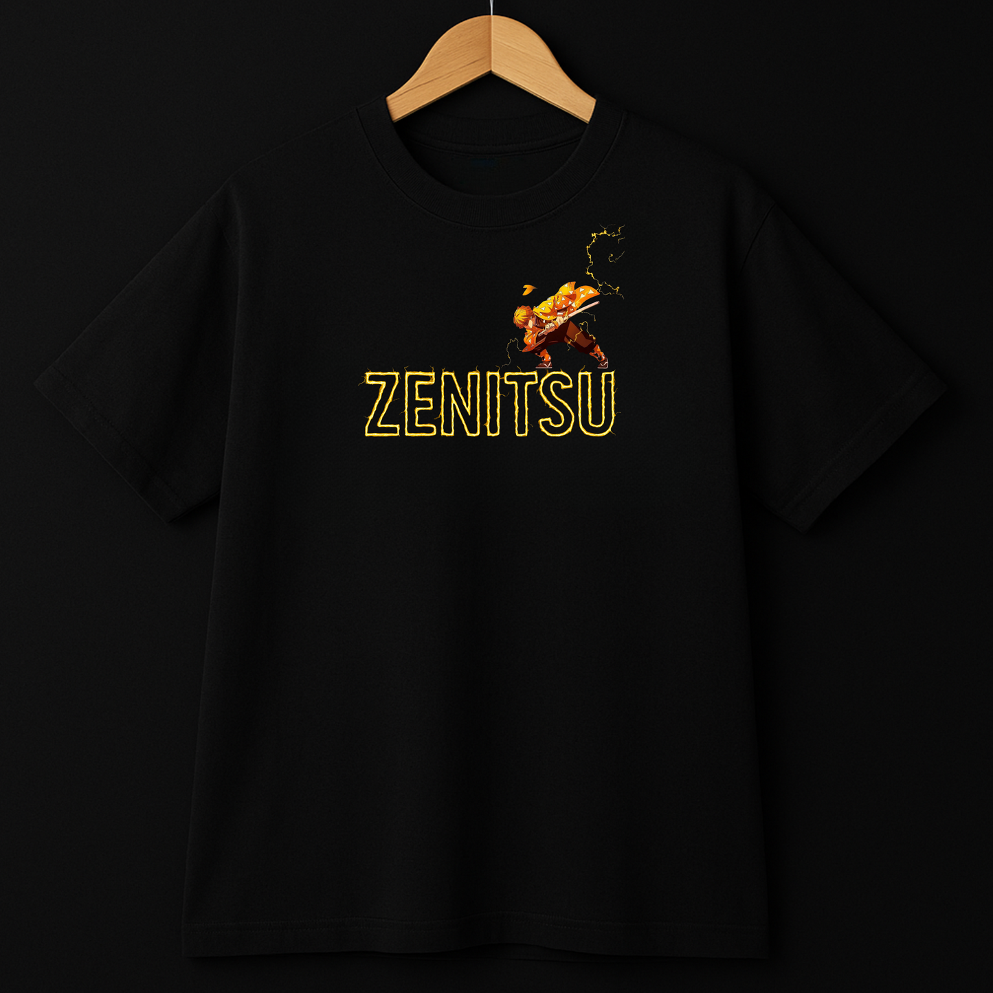 Zenitsu Thunderstrike Oversized Black T-Shirt – Anime Edition