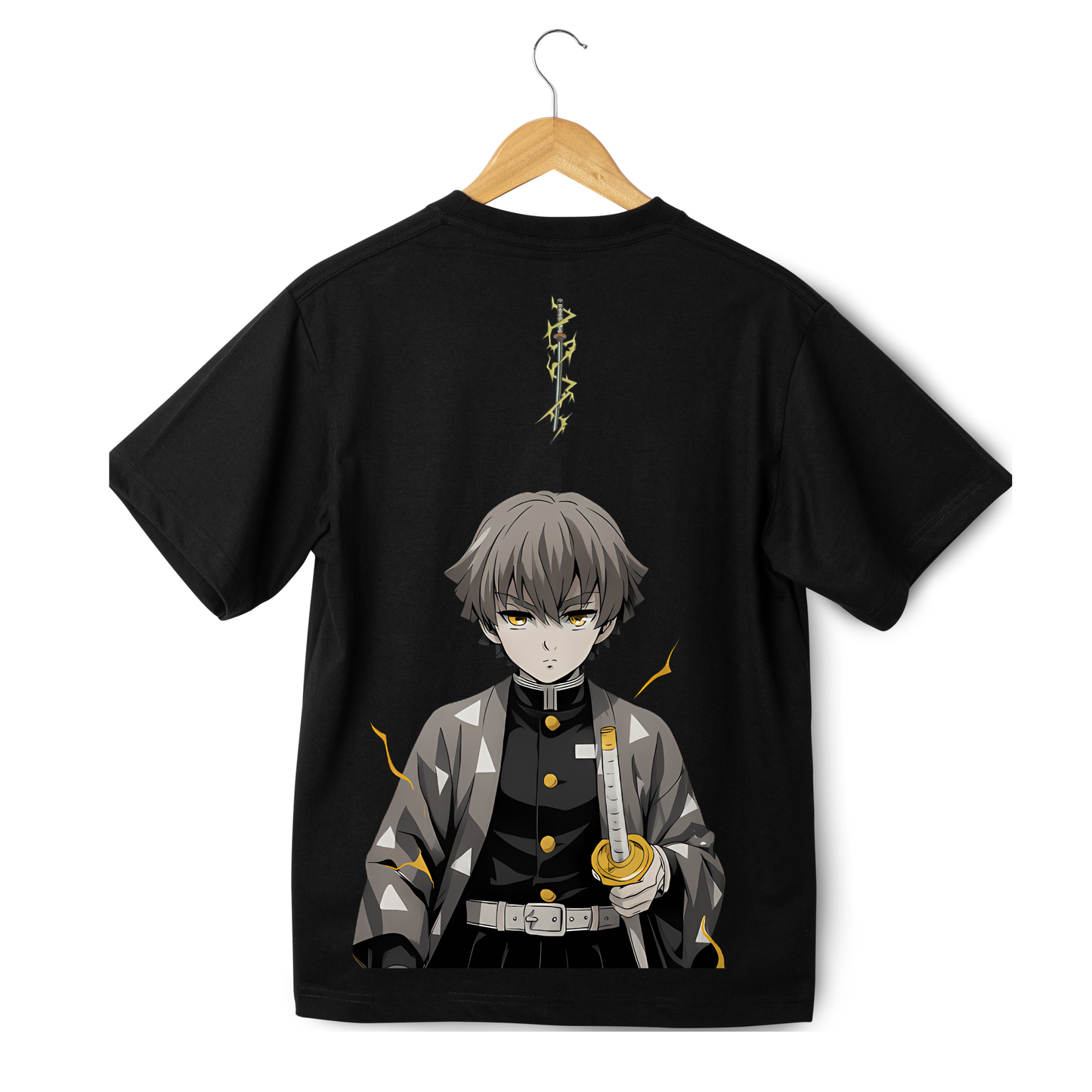 Zenitsu Thunderstrike Oversized Black T-Shirt – Anime Edition